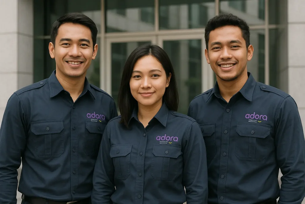 Kemeja PDL berwarna navy dengan logo bordir di dada kiri