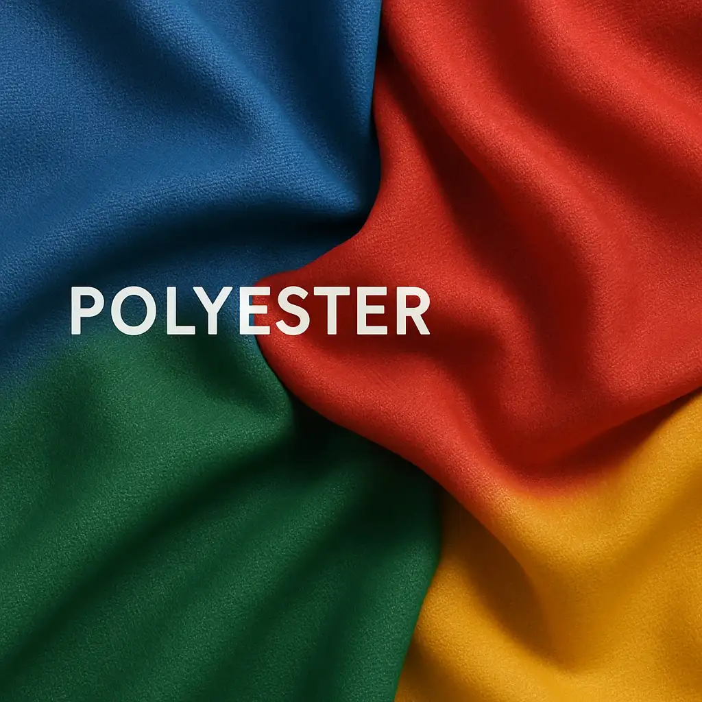 foto kain polyester warna biru, hijau, kuning dan merah