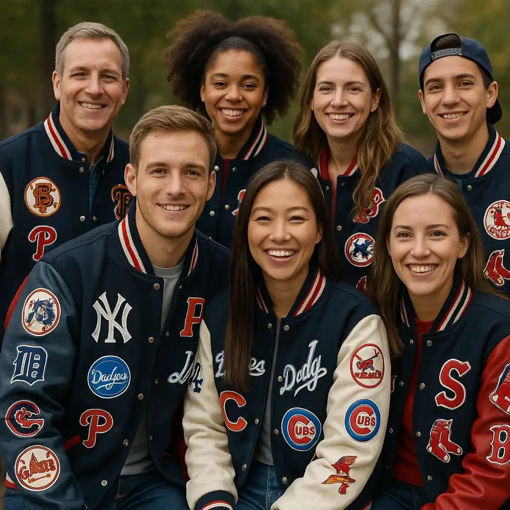 gambar komunitas sedang memakai jaket varsity